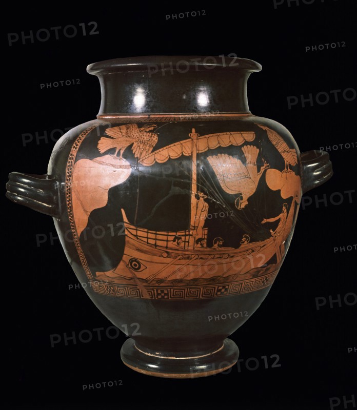 Greek pot with Odysseus and the sirens