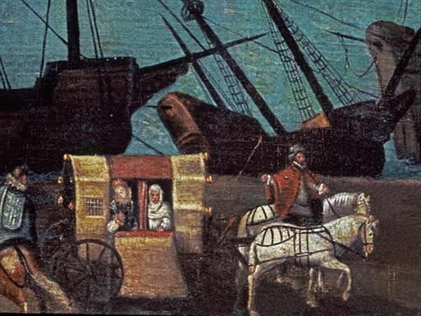 Attribué à Sanchez Coello, View of Sevilla (detail of a carriage)