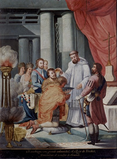 ANONIMO
CONQUISTA DE MEXICO-BAUTIZO DEL REY DE TEZCUCO COMO FERNANDO-1519-1521-PINTADO EN COBRE- S XVIII
MADRID, MUSEO DE AMERICA
MADRID