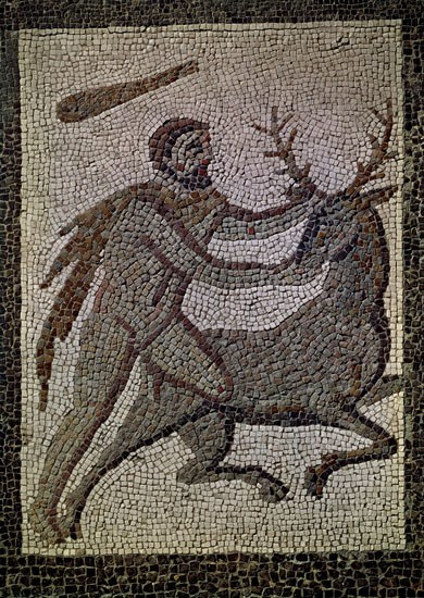 MOSAICO ROMANO"LOS TRABAJOS DE HERCULES"  DET"HERCULES CAPTURA A LA CIERVA LERINIA"
MADRID, MUSEO ARQUEOLOGICO NACIONAL
MADRID