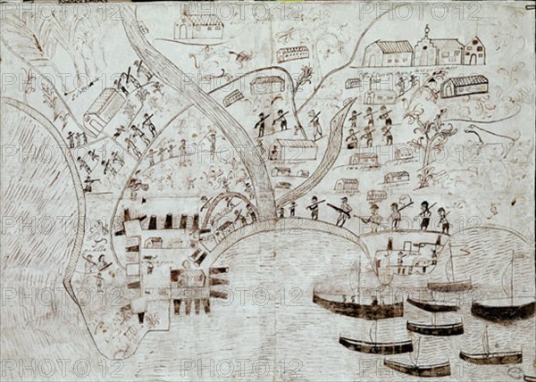 PLANO-ATAQUE Y  DEFENSA DE UNA CIUDAD COLONIAL ABIERTA- SANTO TOME (1637)
SEVILLA, ARCHIVO INDIAS
SEVILLA