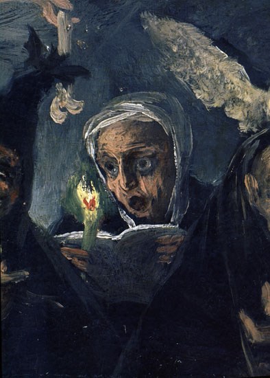 Goya, Scène de sorcières - détail, Sorcière lisant