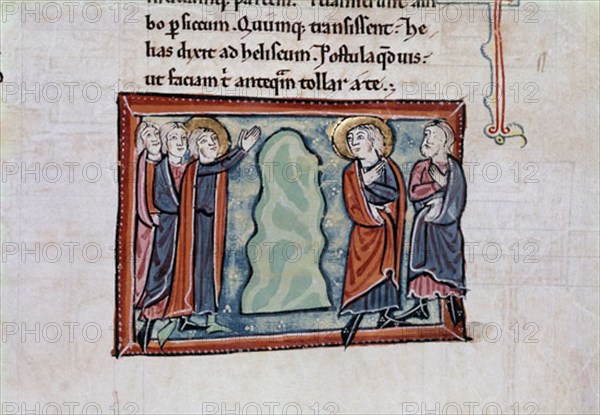 BIBLIA S XIII-TOMO I -ELIAS Y ELISEO CRUZAN EL RIO JORDAN AL SEPARARSE LAS AGUAS-MANUSCRITO GOTICO
MADRID, ACADEMIA DE HISTORIA
MADRID