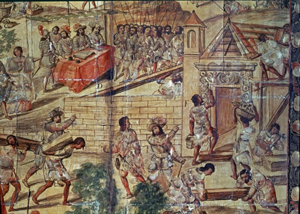 GONZALEZ MIGUEL Y JUAN
CONQUISTA MEXICO- CONSTRUCCION DE VILLA RICA CON LA AYUDA DEL CACIQUE TOTONAKE- REALIZADO EN 1698
MADRID, MUSEO DE AMERICA
MADRID