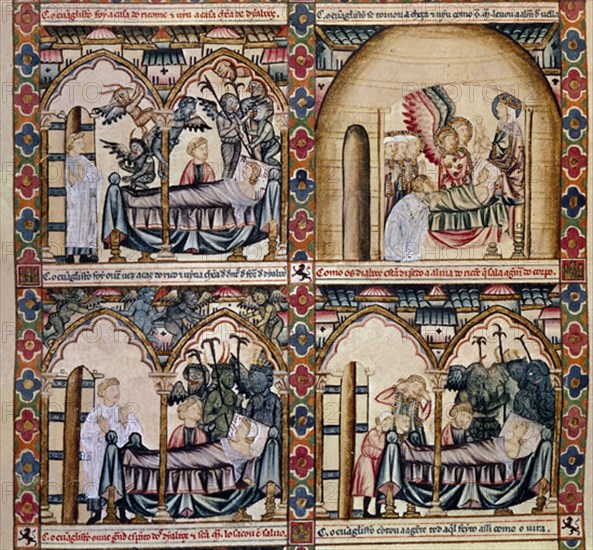 ALFONSO X EL SABIO 1221/84
MTI1-CANTIGA STA MARIA Nº 75-F 112R-RICO Y POBRE A LA HORA DE LA MUERTE-MINIATURA S XIII
SAN LORENZO DEL ESCORIAL, MONASTERIO-BIBLIOTECA
MADRID