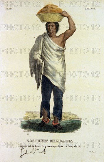 LINATI DE PREVOST CLAUDIO 1790/1832
LIBRO"TRAJES CIVILES,MILITARES Y RELIGIOSOS DE MEJICO"1828--MEJICANO CON CESTA EN LA CABEZA
MADRID, MUSEO DE AMERICA
MADRID