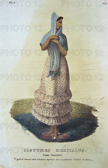 LINATI DE PREVOST CLAUDIO 1790/1832
LIBRO"TRAJES CIVILES,MILITARES Y RELIGIOSOS"1828-JOVEN OBRERA MEJICANA
MADRID, MUSEO DE AMERICA
MADRID