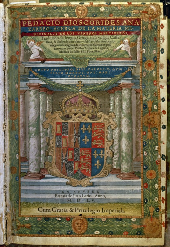 Dioscorides, Livre de médecine dédié à Philippe II (couverture)