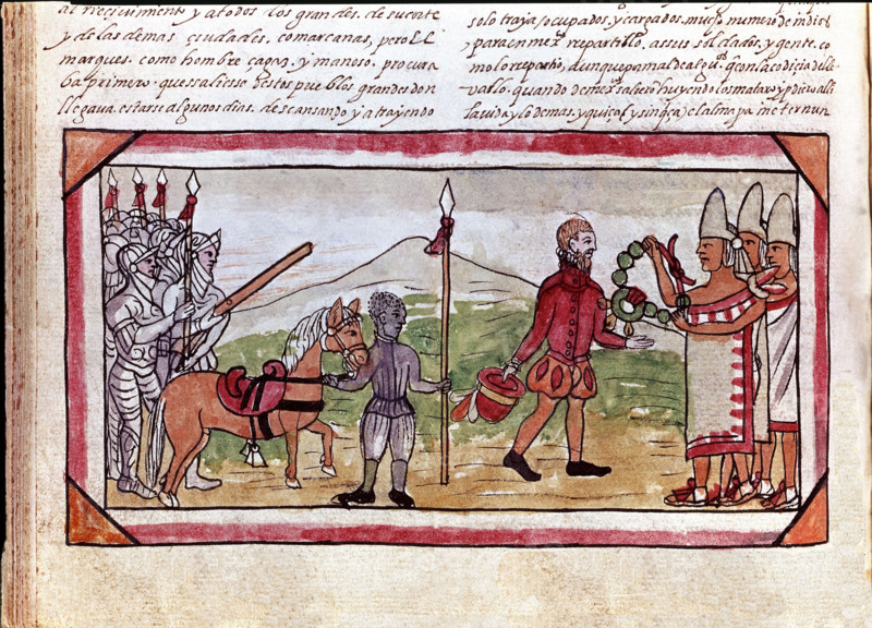 Duran, Hernan Cortés rencontre un chef indien sur le chemin de Tlaxcala