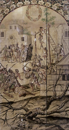 GONZALEZ MIGUEL Y JUAN
CONQUISTA MEXICO-AHORCAN AL INDIO XICOTENCA Y EL INDIO LERMA INTENTA AYUDARLE- ENCONCHADO-1689
MADRID, MUSEO DE AMERICA
MADRID