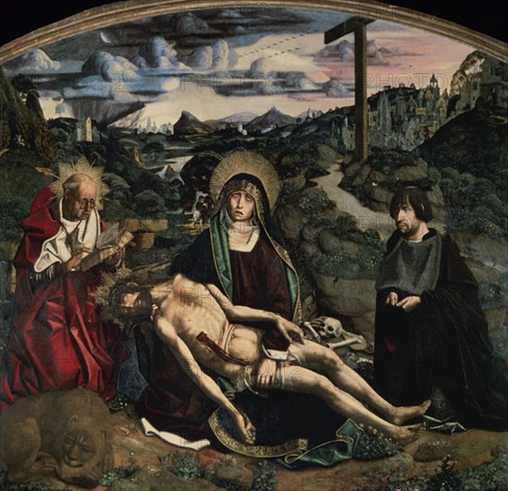 BERMEJO BARTOLOME 1446/1500
PIEDAD DEL CANONIGO DESPLA-GOTICO 1490 - PROC CAPILLA DE LA CASA DEL ARCEDIANO DESPLA 175x189CM
BARCELONA, CATEDRAL
BARCELONA