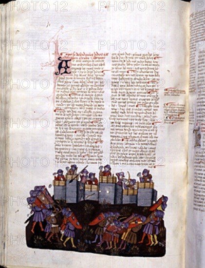 BIBLIA DE ALBA-NEHEMIAS RECONSTRUYE LA MURALLADE JERUSALEN Y LOS ENEMIGOS SE BURLAN ATACANDO
MADRID, COLECCION DUQUES DE ALBA
MADRID