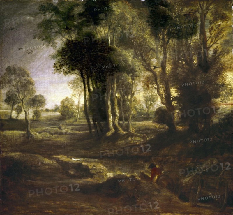 Rembrandt, Landscape with horseman and cart