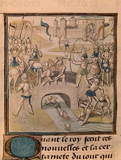 FROISSART JEAN DE 1333/1410
BATALLA DE CALAIS-SITIO TROPAS EDUARDO III "CHRONIQUES FROISSART"GUERRA 100 AÑOS-MS5187-F 154V
PARIS, BIBLIOTECA NACIONAL
FRANCIA