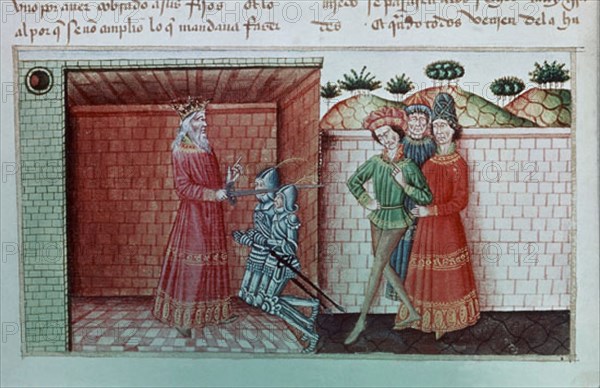 CABALLERO CIFAR-S XIV-CIFAR REY DE MENTON NOMBRA CABALLERO A SUS HIJOS- FOL 72v
PARIS, BIBLIOTECA NACIONAL
FRANCIA