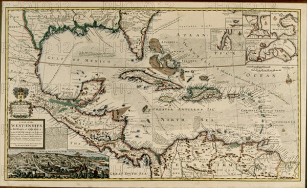 MOLL HERMAN
MAPA DE LAS INDIAS DEL OESTE O ISLAS DE AMERICA CON TIERRAS ADYACENTES

This image is not downloadable. Contact us for the high res.