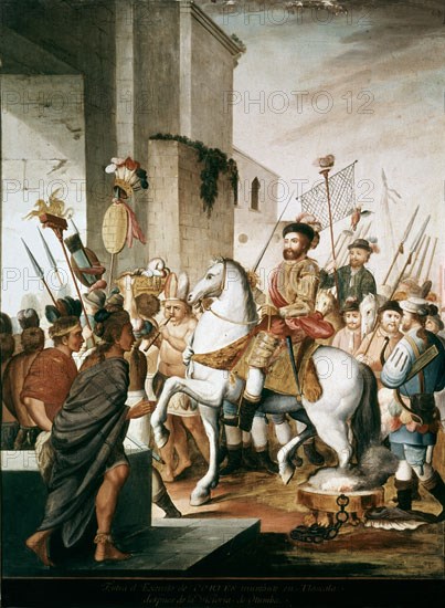 ANONIMO
CONQUISTA MEXICO-ENTRADA TRIUNFANTE DE CORTES Y SU EJERCITO EN TLAXCALA- PINTADO EN COBRE- S XVIII
MADRID, MUSEO DE AMERICA
MADRID