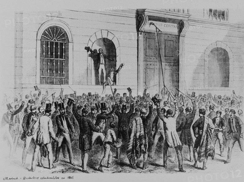 Protestations étudiantes à Madrid, en 1865