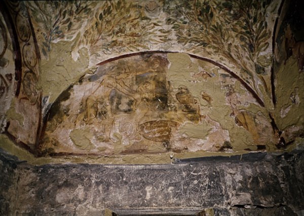 INTERIOR - PINTURA MURAL EN LA SALA DE BAÑOS - MUJERES BAÑANDO A UN NIÑO - S VIII
QUSEIR AMRA, CASTILLO
JORDANIA

This image is not downloadable. Contact us for the high res.