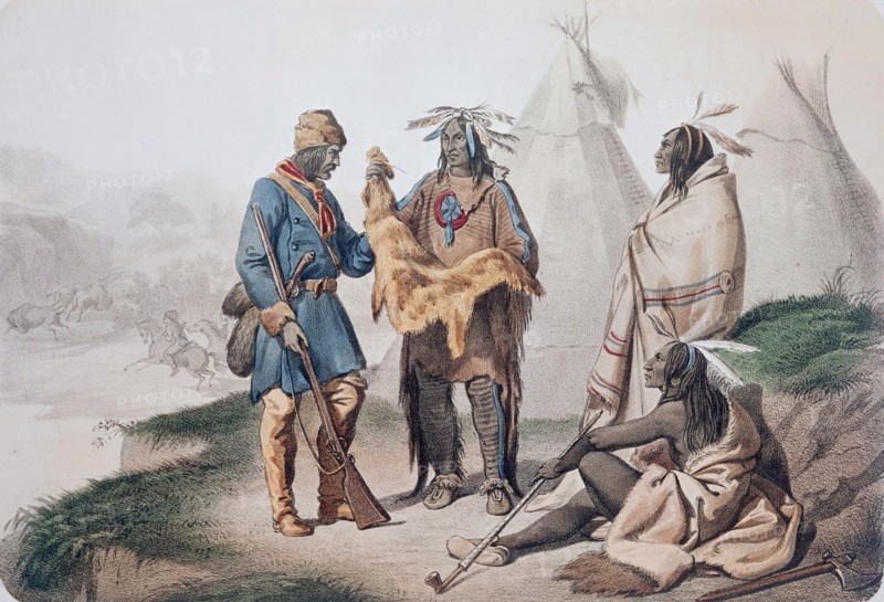 GRABADO-INDIOS COMANCHE AMERICANOS CON CAZADOR DE PIELES
MADRID, COLECCION PARTICULAR
MADRID