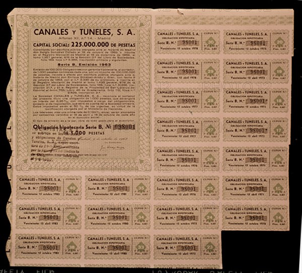 OBLIGACION CANALES Y TUNELES MADRID  9/OCT/1963
MADRID, CONFEDERACION DE CAJAS AHORROS
MADRID

This image is not downloadable. Contact us for the high res.