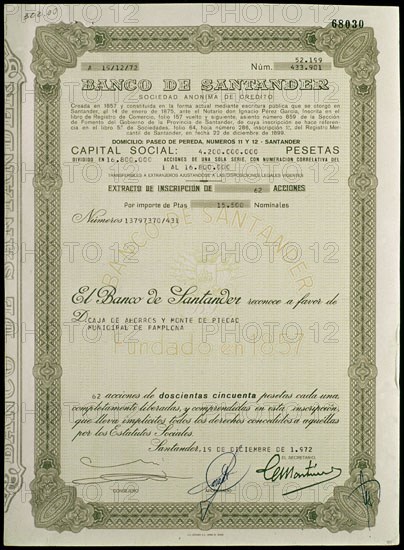ACCION BANCO SANTANDER (EXTRACTO)   19/DIC/1972
MADRID, CONFEDERACION DE CAJAS AHORROS
MADRID