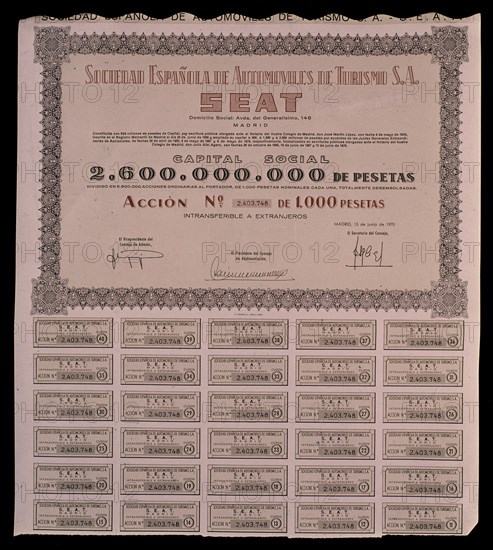 ACCION SEAT                  MADRID 15/JUN/1970
MADRID, CONFEDERACION DE CAJAS AHORROS
MADRID

This image is not downloadable. Contact us for the high res.
