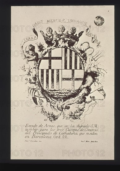 ESCUDO DE ARMAS PARA CUERPOS DE COMERCIO CATALANES
BARCELONA, BIBLIOTECA DE CATALUÑA
BARCELONA