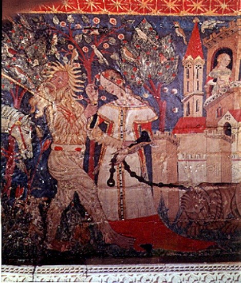 BOVEDA LATERAL-ESCENAS CABALLERESCAS Y LEGENDARIAS-EPOCA NAZARI S XV-PINTURA CRISTIANA
GRANADA, ALHAMBRA-SALA DE LOS REYES
GRANADA