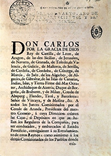 CARLOS III INSTRUYE PARA EXPULSAR JESUITAS 1767
MADRID, BIBLIOTECA NACIONAL
MADRID

This image is not downloadable. Contact us for the high res.