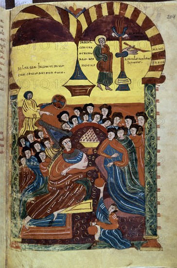 BEATO DE LIEBANA
COMENTARIOS AL APOCALIPSIS-PROCEDE DE VALCAVADO      FESTIN DE BALTASAR   F 204R
VALLADOLID, BIBLIOTECA DE LA UNIVERSIDAD
VALLADOLID
