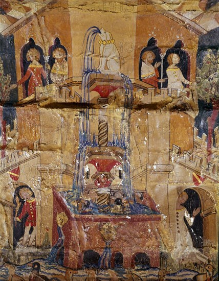 BOVEDA LATERAL-FUENTE EN UN JARDIN-S XV-EPOCA NAZARI-PINTURA CRISTIANA SOBRE CUERO
GRANADA, ALHAMBRA-SALA DE LOS REYES
GRANADA
