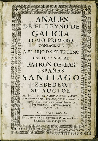 HUERTA Y VEGA FRANCISCO MANUEL DE LA
ANALES DEL REINO DE GALICIA
PONTEVEDRA, MUSEO PROVINCIAL
PONTEVEDRA

This image is not downloadable. Contact us for the high res.