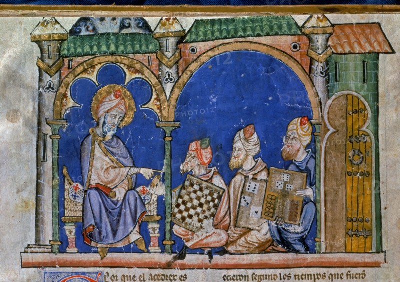 Alphonse X of Castile, Arabs with chess and dice boards before the King of India (detail)