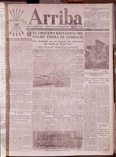 PERIODICO- ARRIBA - DE FALANGEESPAÑOLA TRADICIONAL Y DE LAS JONS 17/10/1935 -  II GUERRA MUNDIAL
MADRID, HEMEROTECA MUNICIPAL
MADRID