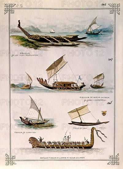 MONLEON RAFAEL 1853/1900
ANTIGUAS PIRAGUAS:ISLAS MARQUESAS,N.GUINEA,SUMATRA,N.ZELANDA
MADRID, MUSEO NAVAL LAMINAS
MADRID