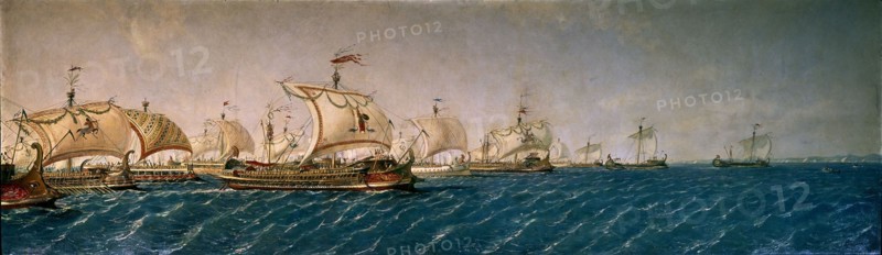 Monleon, Embarcations grecques vainqueurs de la bataille de Salamine entrent dans Le Pirée