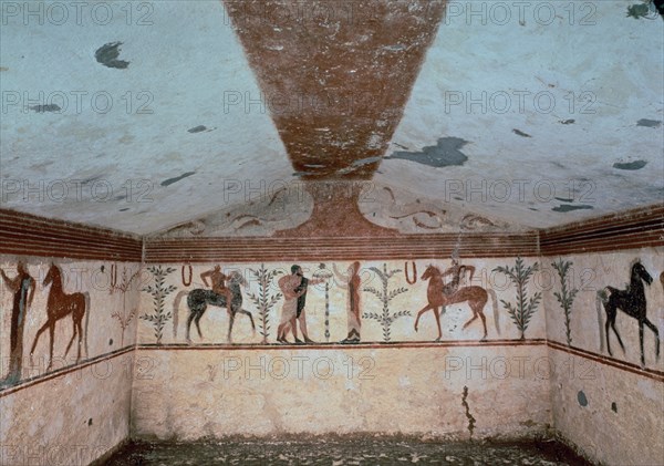 *TUMBA DEL BARON Y EL CABALLO (SIGLO VI AC)
TARQUINIA, NECROPOLIS
GRECIA

This image is not downloadable. Contact us for the high res.