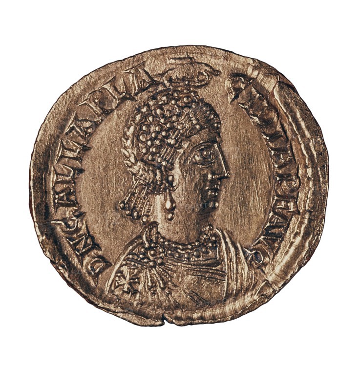 Pièce de monnaie à l'effigie de Galla Placidia