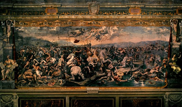 ROMANO GIULIO 1499/1546
FRESCO-BATALLA DEL PUENTE MILVIO EN OCT 312 ENTRE CONSTANTINO Y MAJENCIO
VATICANO, INTERIOR
VATICANO