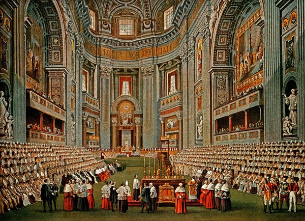 *CONCILIO VATICANO I LITOGRAFIA DE LA APERTURA-8/13/1869
ROMA, MUSEO RENACIMIENTO
ITALIA

This image is not downloadable. Contact us for the high res.