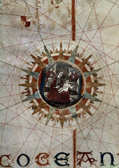 COSA JUAN DE LA 1449/1510
DET TONDO CON LA VIRGEN Y EL NIÑO- PORTULANO - MAPA DE LA COSTA AMERICANA 1500- Conjuto nº 36205
MADRID, MUSEO NAVAL
MADRID