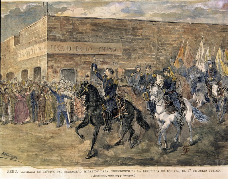 General Hilarion Daza entering the city of Iquique in Chile, 1879