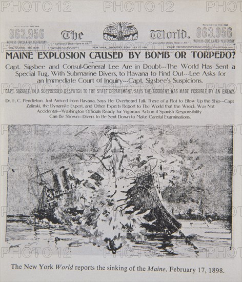 PERIODICO EL WORLD-¿EXPLOSION DEL MAINE POR UNA BOMBA O UN TORPEDO?-GUERRA DE CUBA 1898

This image is not downloadable. Contact us for the high res.