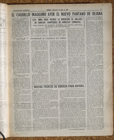 PERIODICO ARRIBA-EL CAUDILLO INAUGURA PANTANO DE OLIANA-1959
MADRID, HEMEROTECA MUNICIPAL
MADRID

This image is not downloadable. Contact us for the high res.