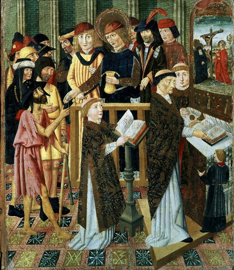 HUGUET JAIME(TALLER) SIGLO XV
MISA DE PEREGRINOS - TEMPLE Y ORO/TABLA - 83x72 - GOTICO TARDIO - ESTILO HISPANO-FLAMENCO - S XV
MADRID, MUSEO THYSSEN-BORNEMISA
MADRID