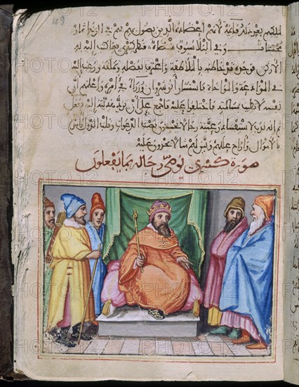 "CONSOLACIONES EN EL ENTRETENIMIENTO DE CALIFAS Y REYES"ARABE 528-FOL 49R-REY REUNE A SUS EMIRES-S X
SAN LORENZO DEL ESCORIAL, MONASTERIO-BIBLIOTECA
MADRID

This image is not downloadable. Contact us for the high res.