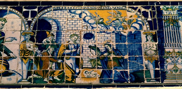 AZULEJO  FRISO ALTO DEL PORTICO-ADORACION DE LOS REYES MAGOS
TALAVERA, BASILICA NTRA SEÑORA DEL PRADO
TOLEDO

This image is not downloadable. Contact us for the high res.