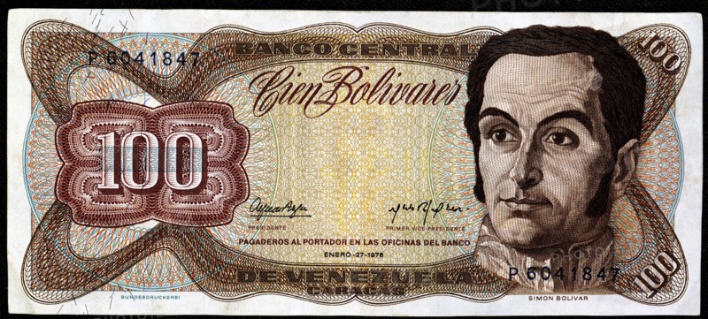 BILLETE VENEZOLANO-100 BOLIVARES-SIMON BOLIVAR-ANVERSO
