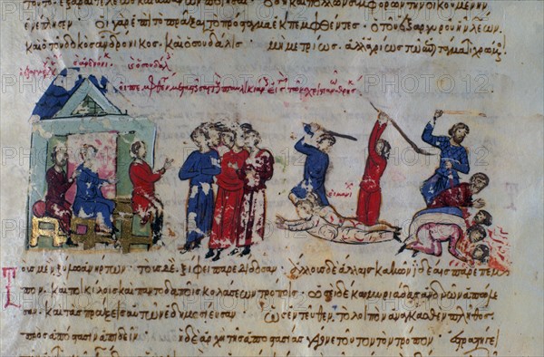 SKYLLITZES
HISTORIA MATRITENSIS-CRONICA BIZANTINA F 69
MADRID, BIBLIOTECA NACIONAL
MADRID

This image is not downloadable. Contact us for the high res.
